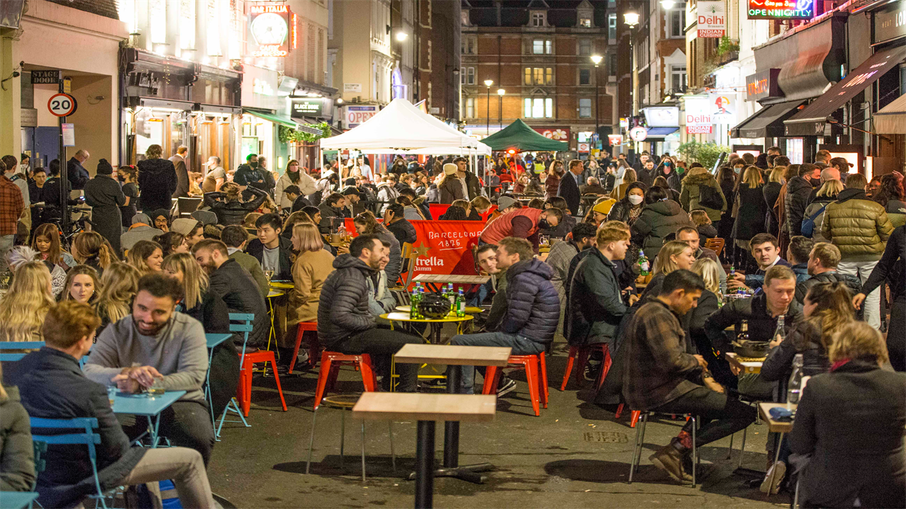 Soho in Central London was packed with Brits enjoying one last night of freedom