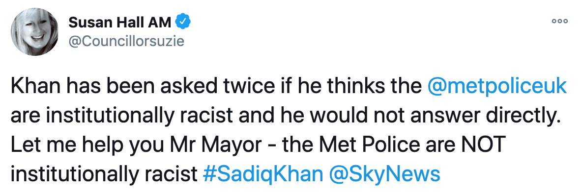Tories blast Sadiq Khan for refusing to say Met aren’t ‘institutionally racist’ & Police to ‘justify’ stop & searches