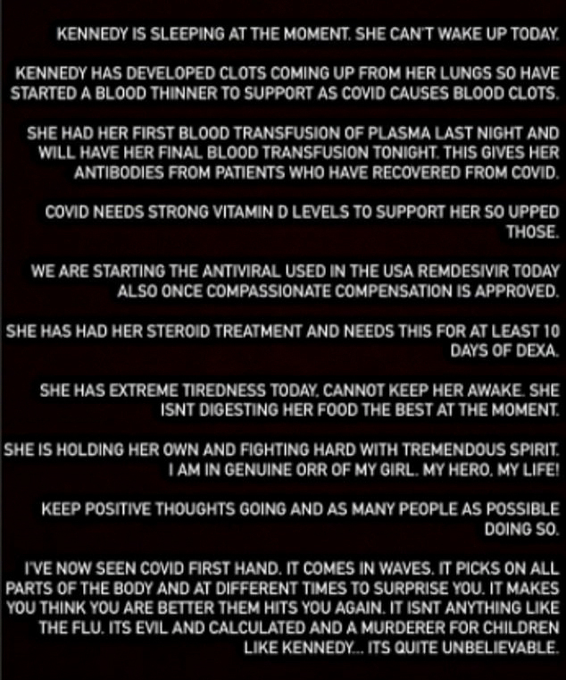 Towie’s Kelsey Stratford says her ‘hero’ sister, eight, is ‘fighting hard’ against ‘evil’ Covid as she updates fans