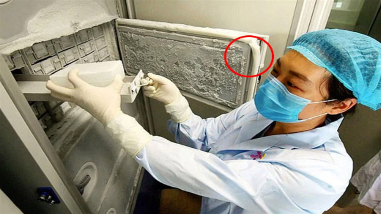Circled a broken seal on a store at the lab containing 1,500 virus strains - including the novel coronavirus