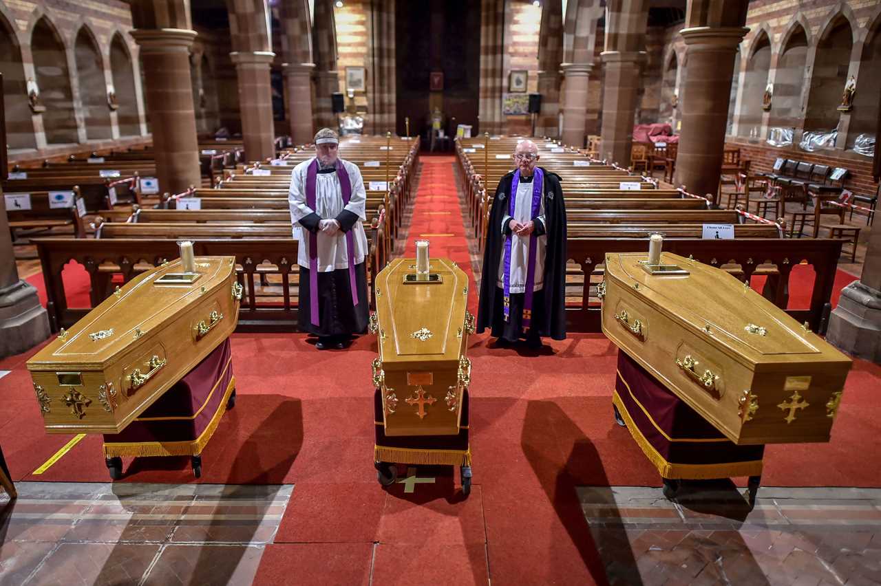 Mourners gather for funeral of mum, 74, and two sons, 44 and 42, who all died of Covid within five days of each other