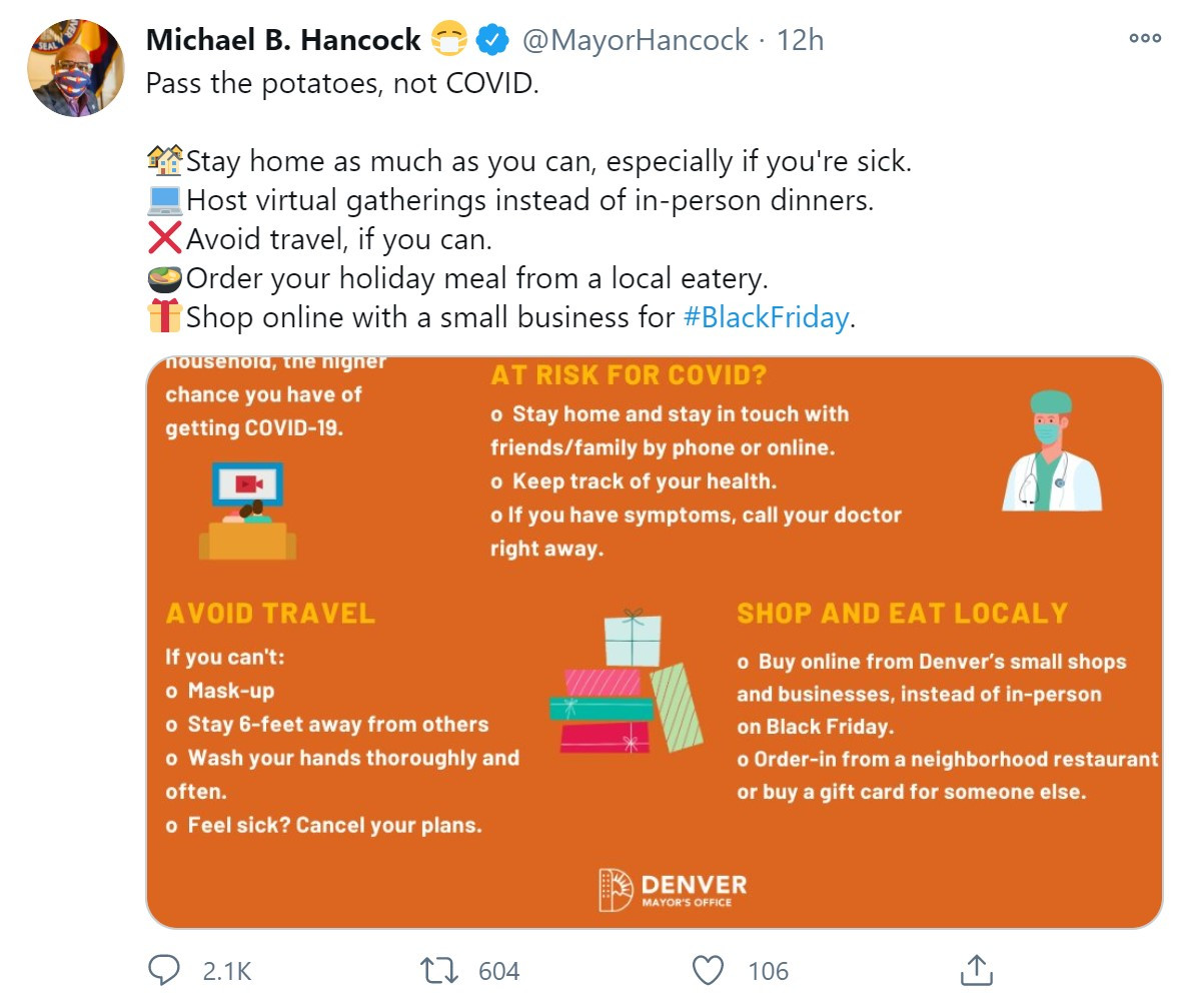 Denver’s Democrat Mayor tweets ‘stay home’ and ‘avoid travel’ before flying to Texas for family Thanksgiving