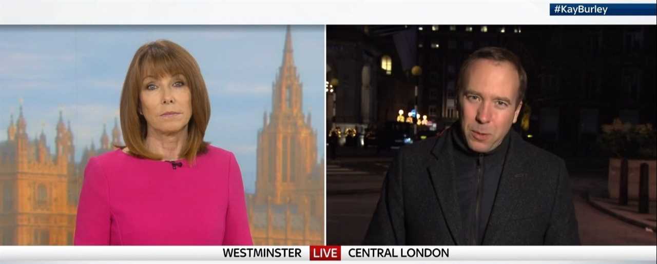 Kay Burley calls out Matt Hancock as he blunders over Tier 2 rules on drinkers eating takeaway meals in ‘wet pubs’