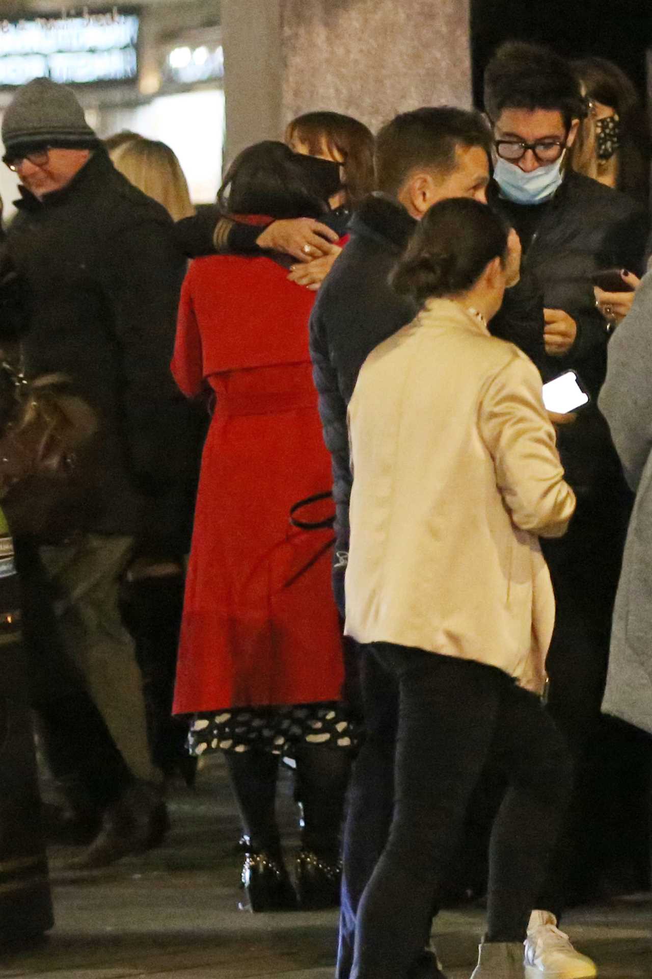 Kay Burley hugging fellow Sky News journalist Beth Rigby during a night out for her 60th birthday