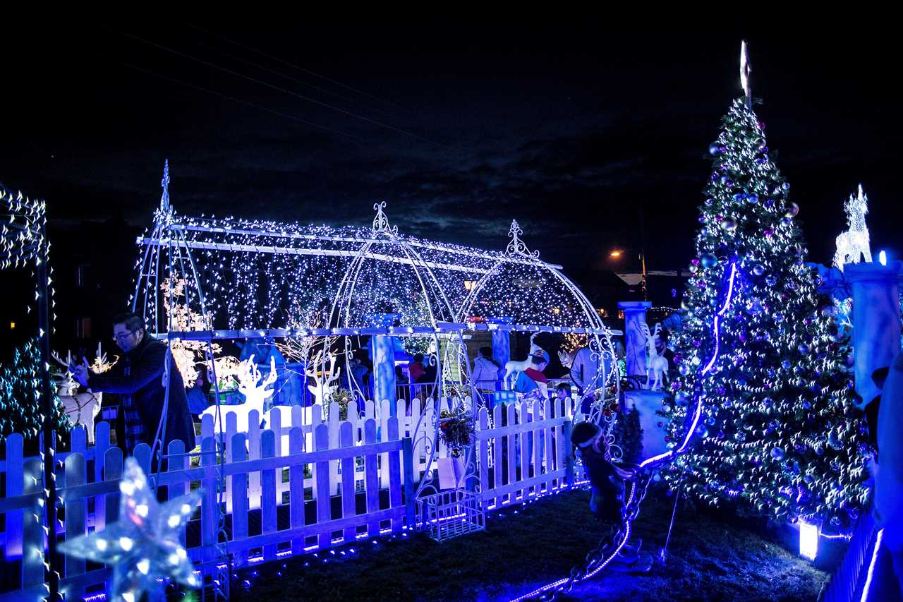 The couple added Christmas trees, illuminated reindeer and strings of lights to bring the scene to life