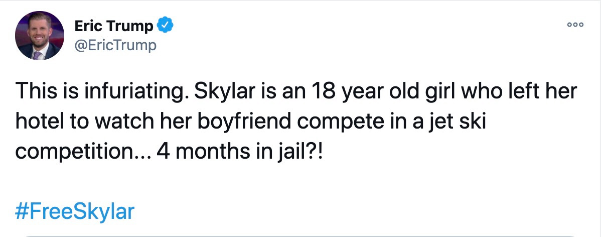 Skylar Mack gets boost from Eric Trump as ‘hysterical’ college teen is jailed in Cayman Islands for Covid rule breaking