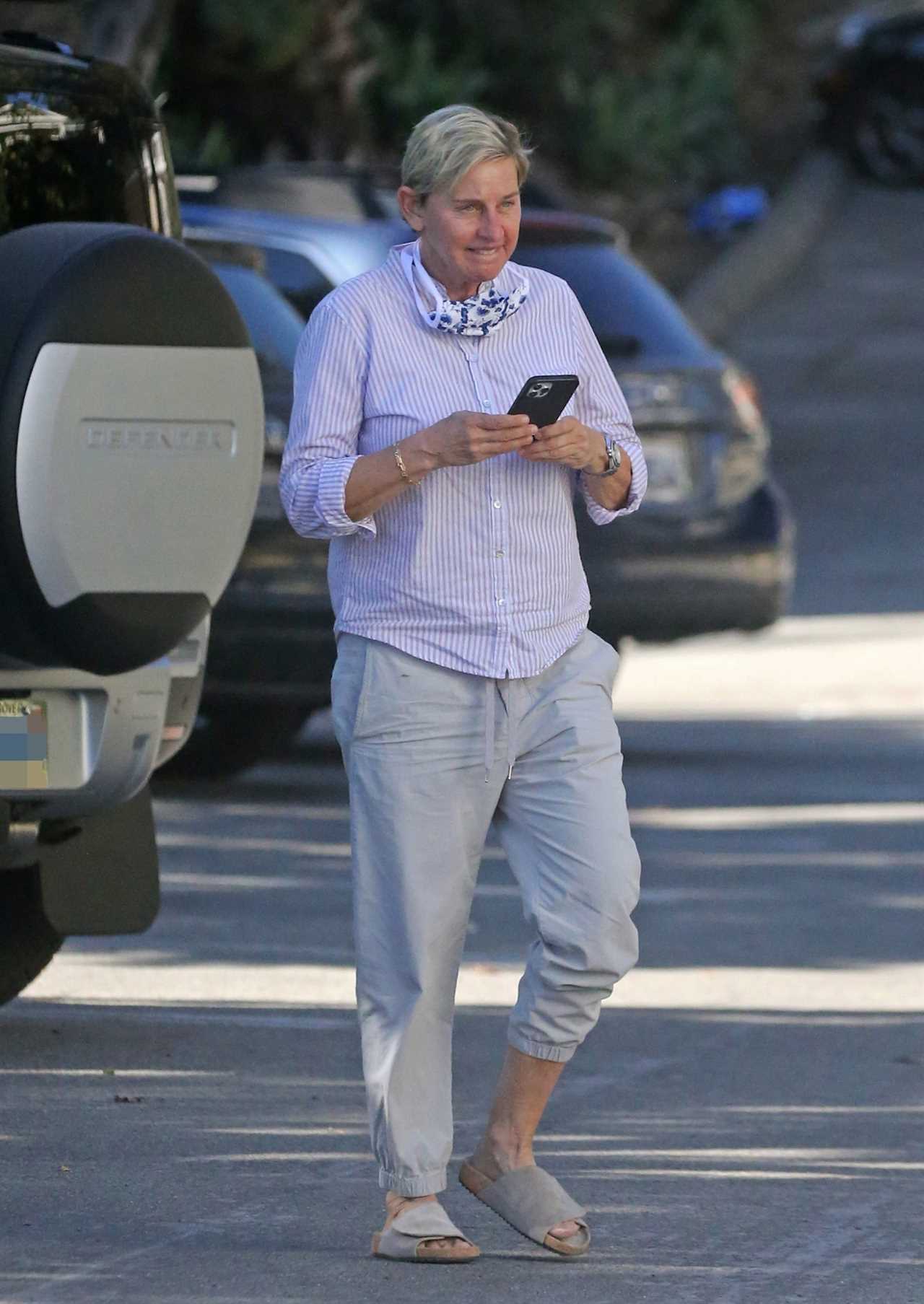 Ellen DeGeneres looks glum as she’s seen out for first time since recovering from ‘excruciating’ Covid-19