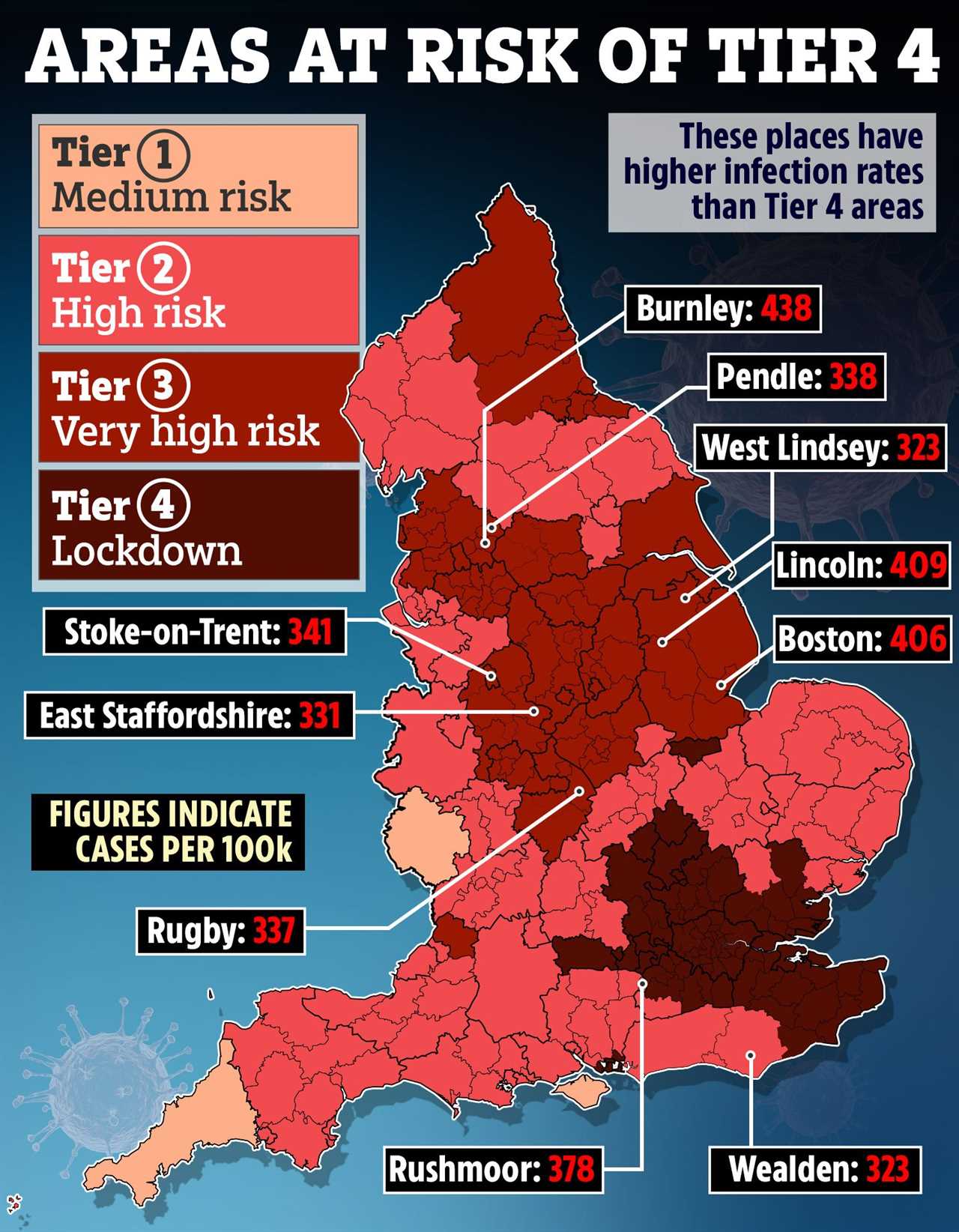 Tier 4 areas map: Full list of places at risk of Boxing Day lockdown revealed