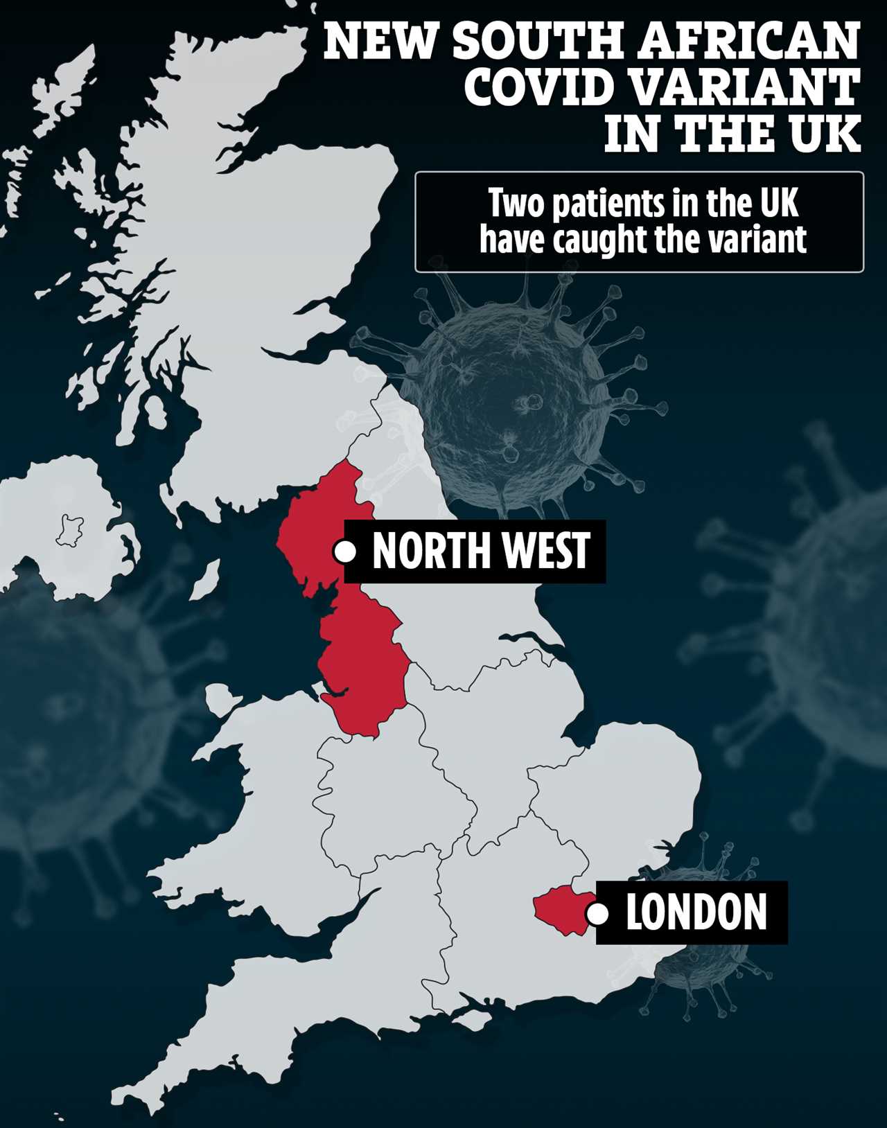 One person in London and another in the North West of England have caught the new coronavirus variant from South Africa