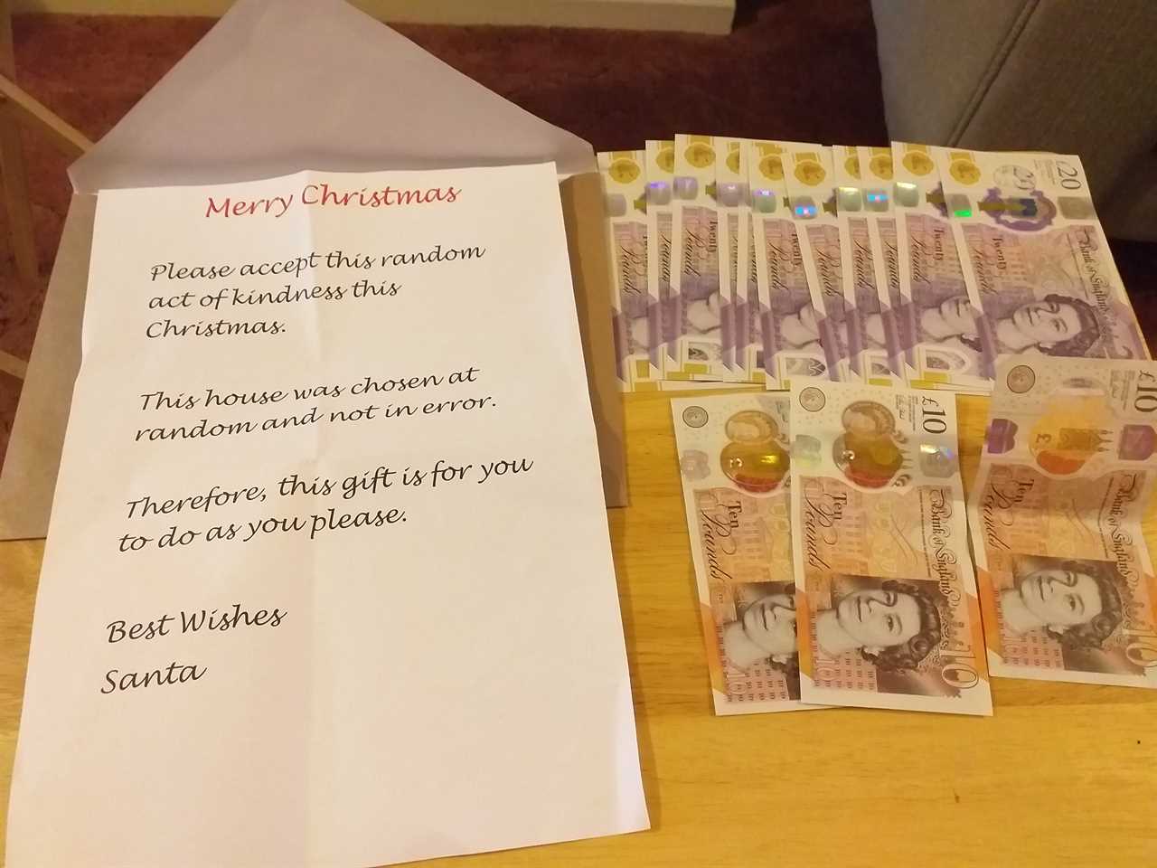 Family gobsmacked after mystery Good Samaritan posts £250 through their letter box on Xmas Day