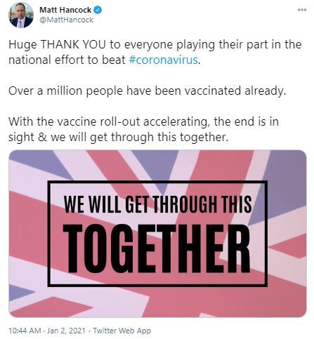 Covid vaccine given to more than one million Brits as Matt Hancock reveals the ‘end is in sight’