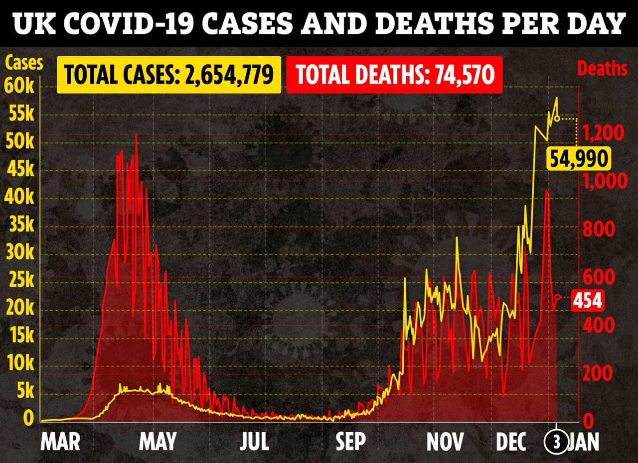 Covid deaths pass 75,000 as 454 more people die in highest Sunday rise since May & 54,990 new infections recorded