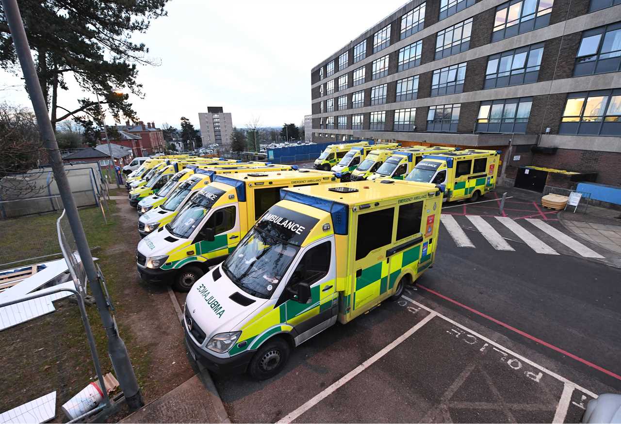 Ambulances wait outside Portsmouth hospital