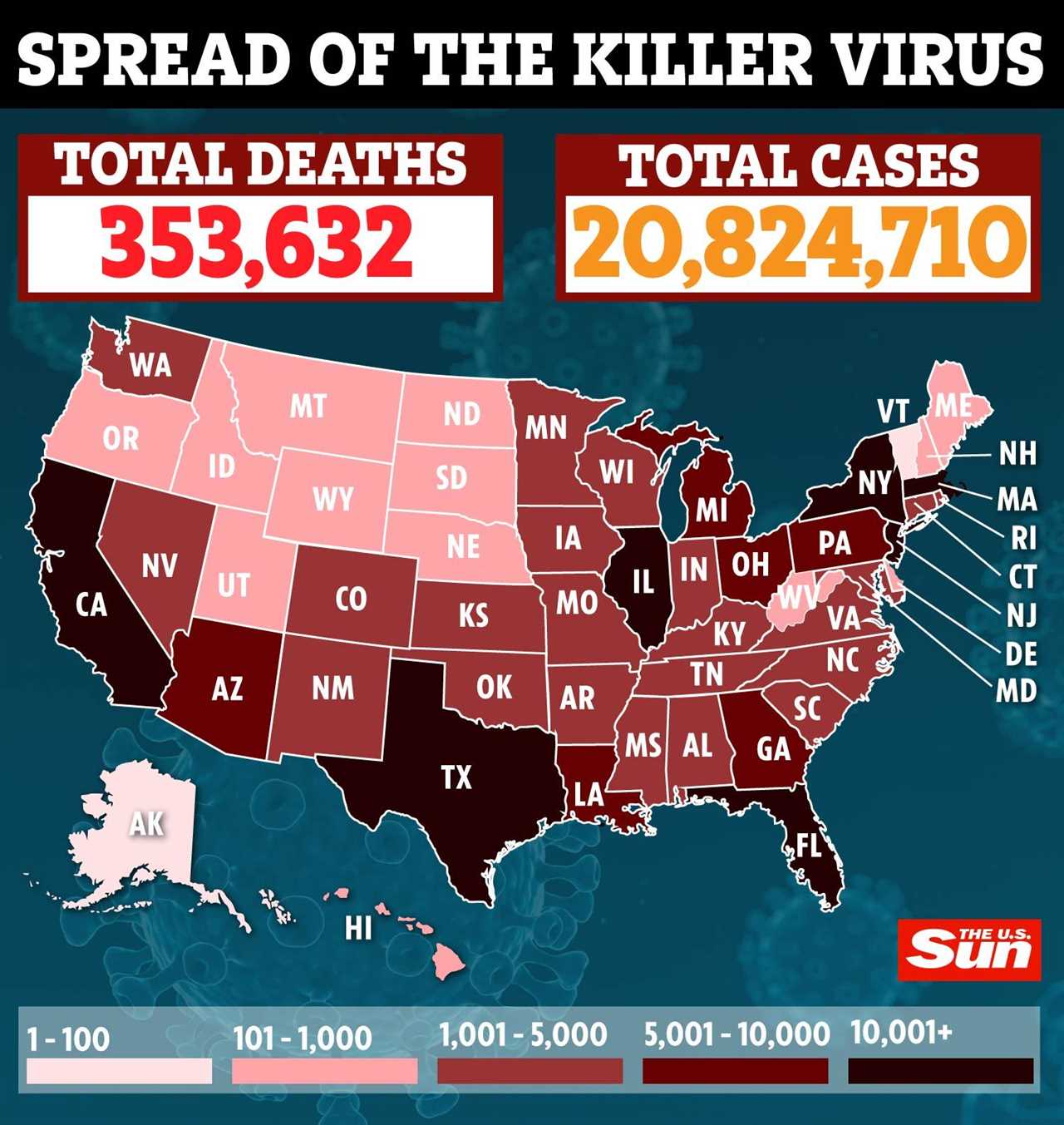 US suffers deadliest week of Covid pandemic with 18,400 killed as shock LA pic shows thousands line up for tests