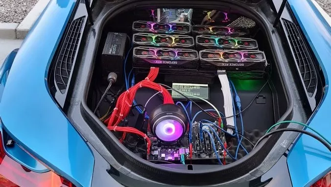 Driving to the moon? HODLer installs portable mining rig in BMW