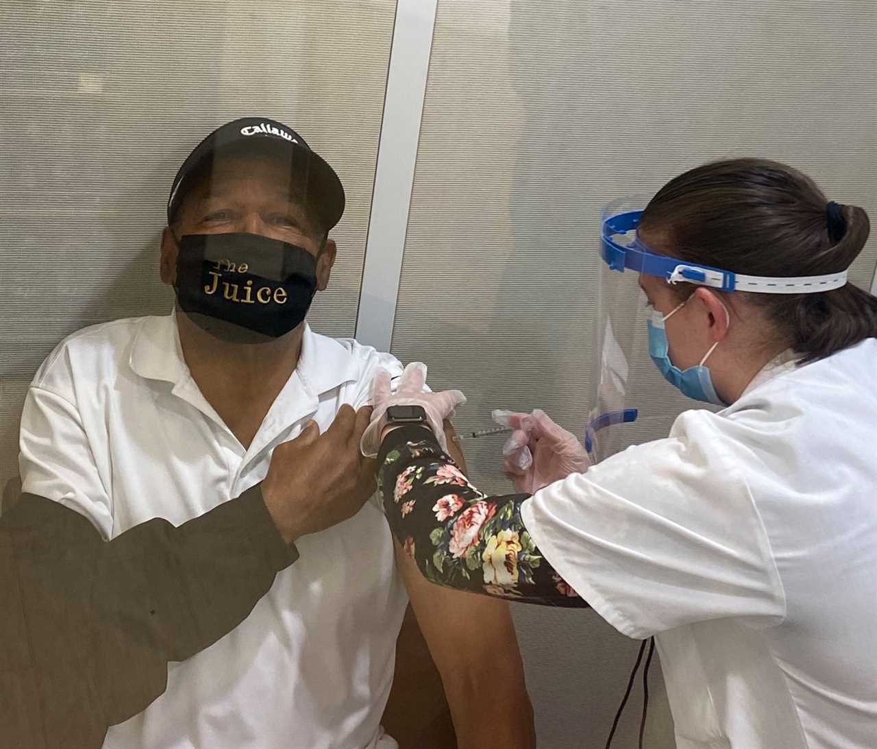 OJ Simpson brutally trolled online as he tweets photo of himself getting Covid vaccine wearing ‘The Juice’ mask