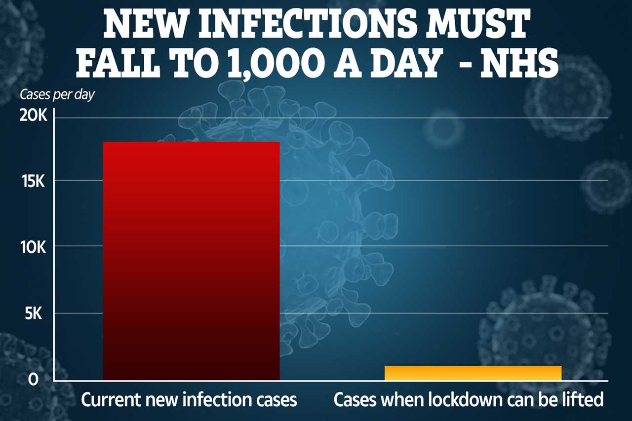 Covid cases must fall by another 95% to 1,000 a day before lockdown is lifted, claim the NHS