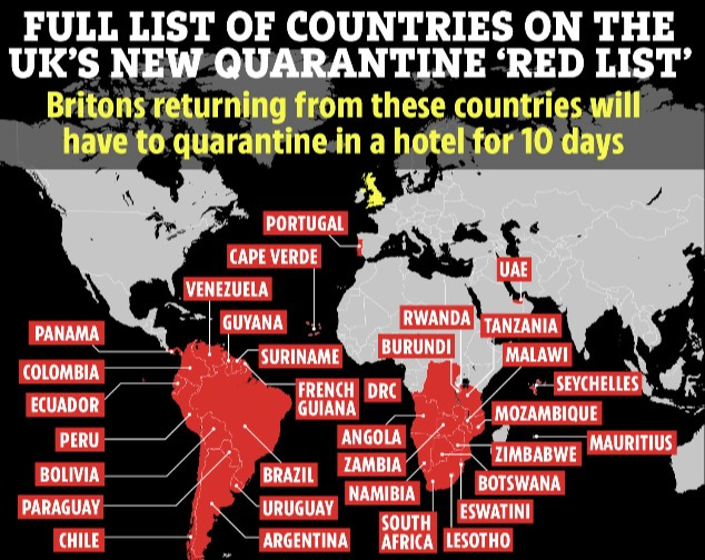 Passengers arriving from 'red list' countries will be forced to stay in the rooms