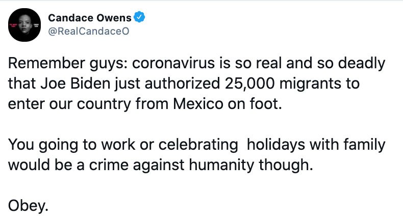 Candace Owens slams Biden allowing 25k asylum seekers into US during Covid while ‘celebrating holidays would be a crime’