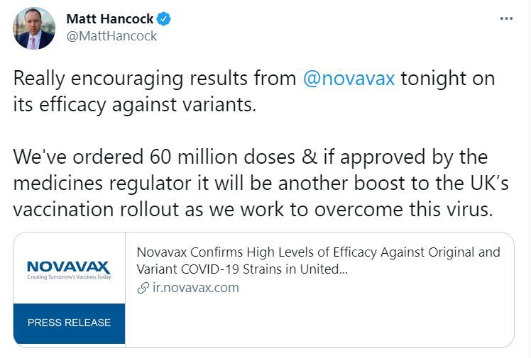 Novavax Covid vaccine found to prevent 100% of deaths and 96% of cases with 60 million doses set for UK