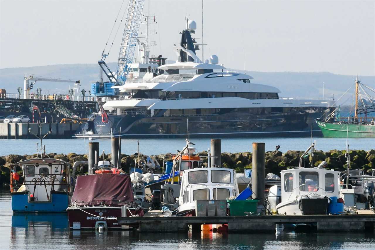 The massive yacht moored up in Poole Harbour in Dorset