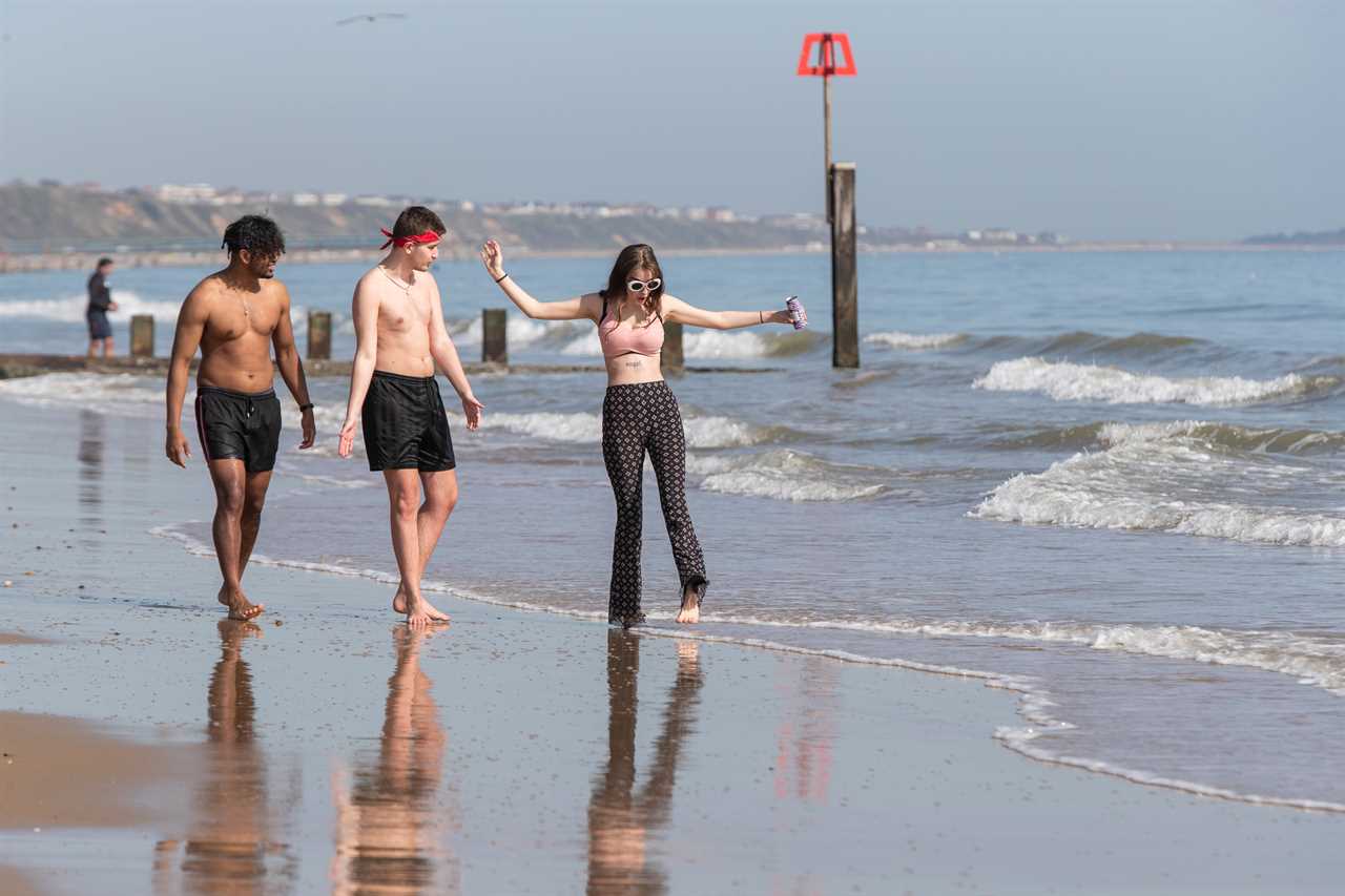 Pals soak up the sun in Bournemouth today