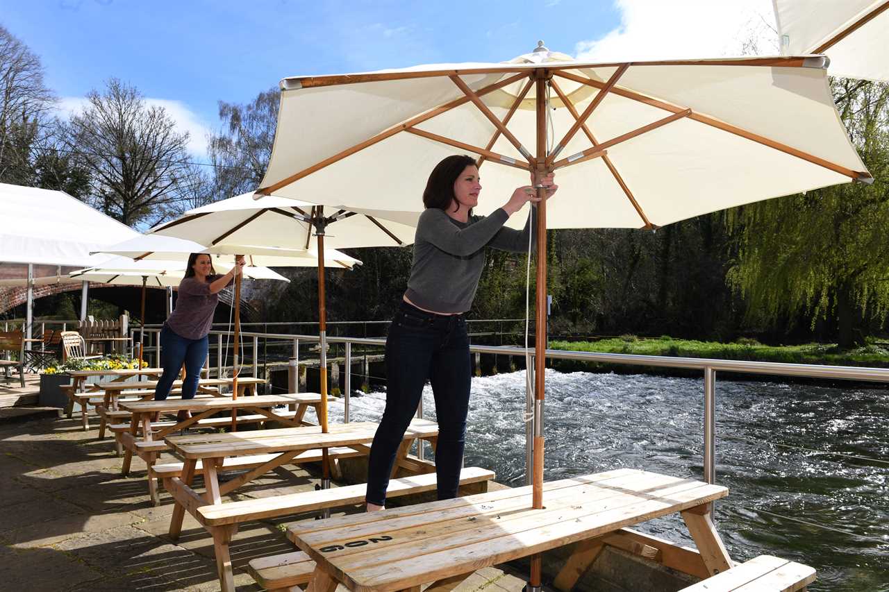 Pubs across England put finishing touches to their gardens ahead of Monday’s outdoor reopening