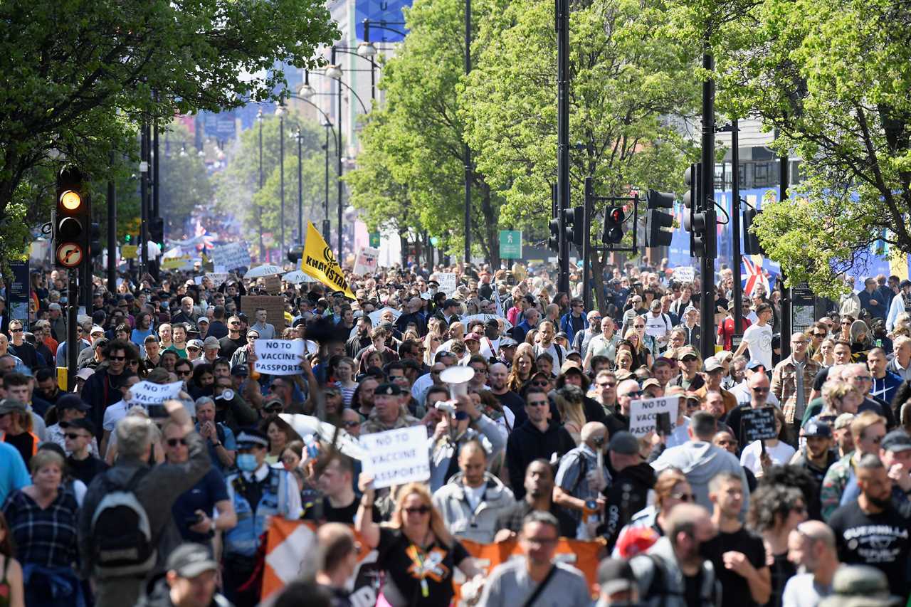 Thousands gather for anti-lockdown protest in London – despite pubs, shops and gyms reopening