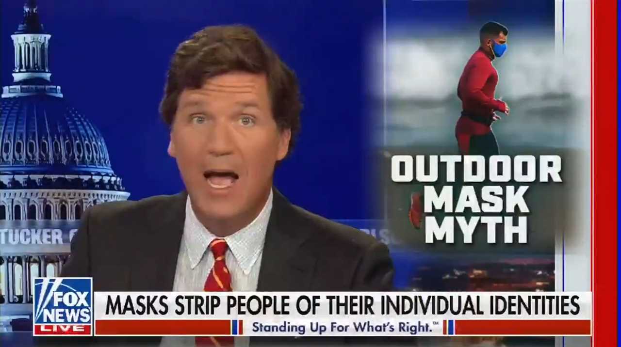 Tucker Carlson compares vaccinated people wearing Covid masks to ‘a grown man exposing himself in public’