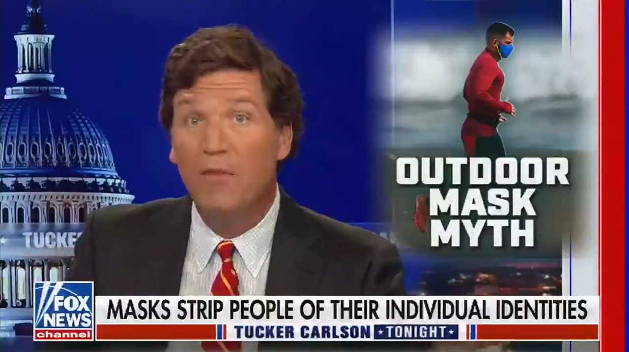 Tucker Carlson compares vaccinated people wearing Covid masks to ‘a grown man exposing himself in public’