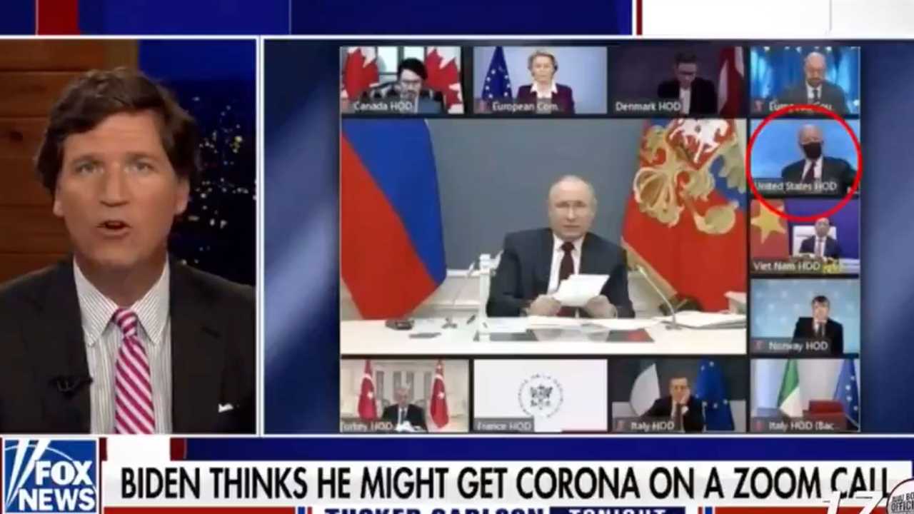 Tucker Carlson rips Biden for wearing mask on Zoom call as host suggest president is scared of ‘digital Covid’