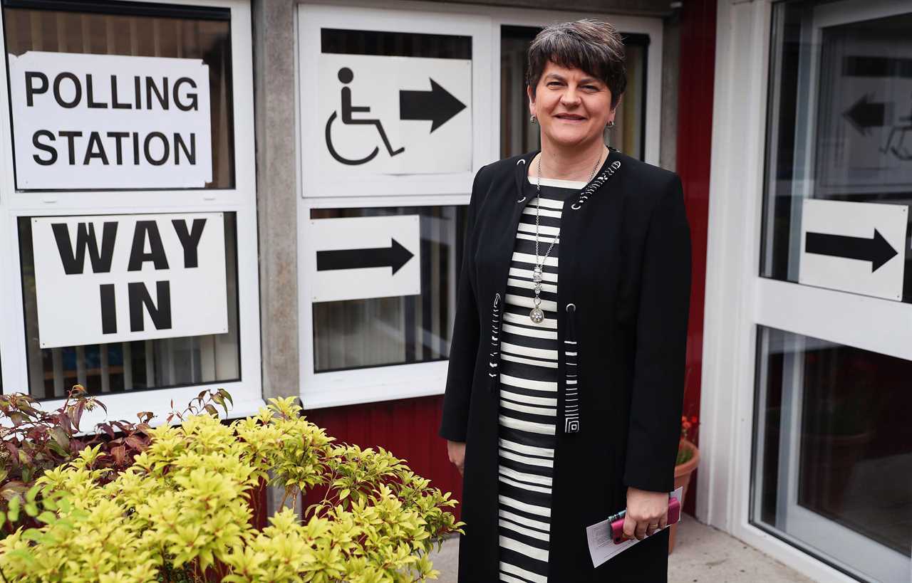 Arlene Foster casts her vote yesterday