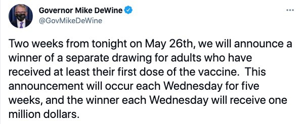 Ohio residents who get Covid vaccine could win $1MILLION or full-ride college scholarships as gov ends mask mandate