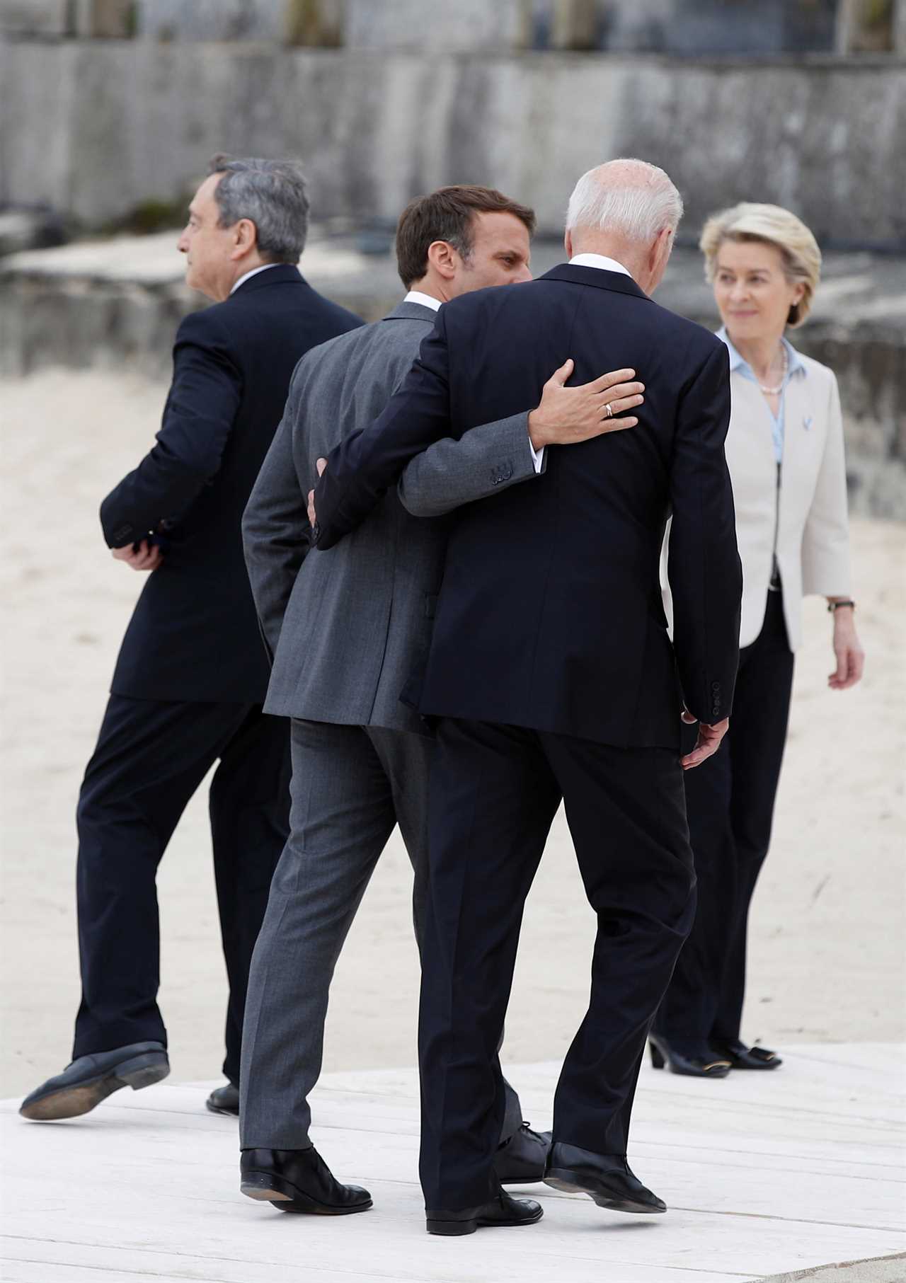 Boris Johnson and Carrie Symonds elbow bump world leaders on G7 beach as Jill Biden jokes it’s ‘like a wedding!’