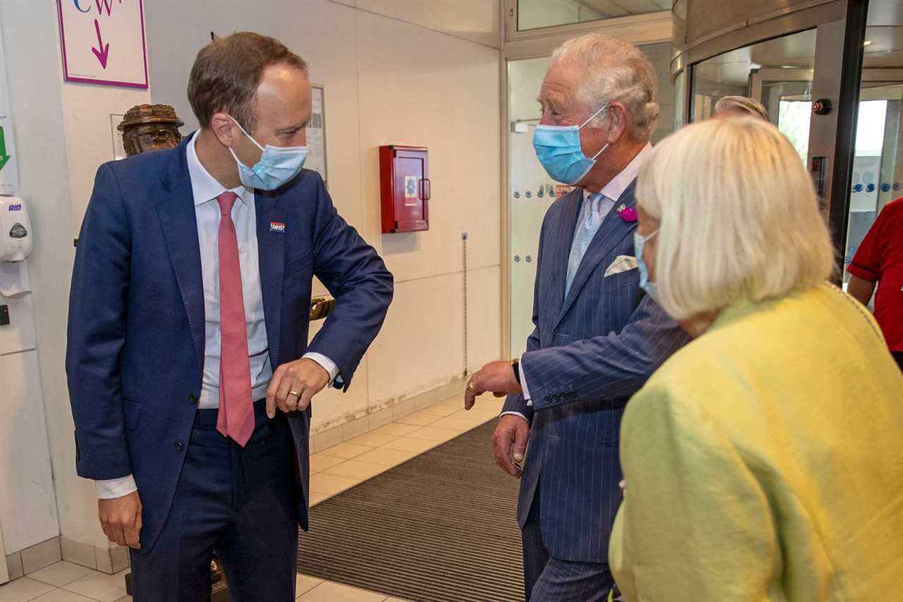 Cringeworthy moment Prince Charles snubs Matt Hancock’s elbow bump and says ‘what is this, the hokey cokey?!’