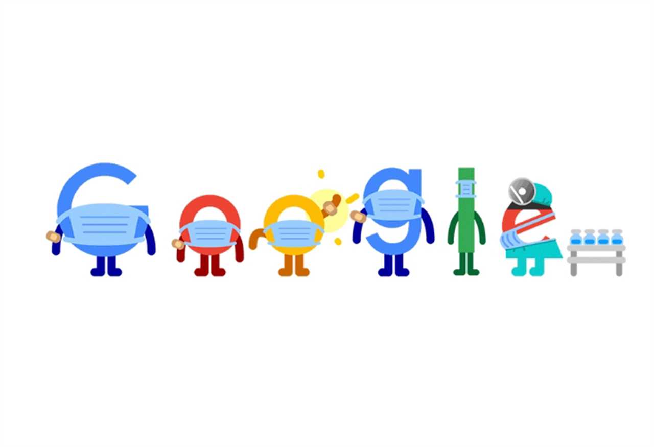 Today’s Google Doodle encourages people to get the Covid vaccine and wear a face mask to save lives