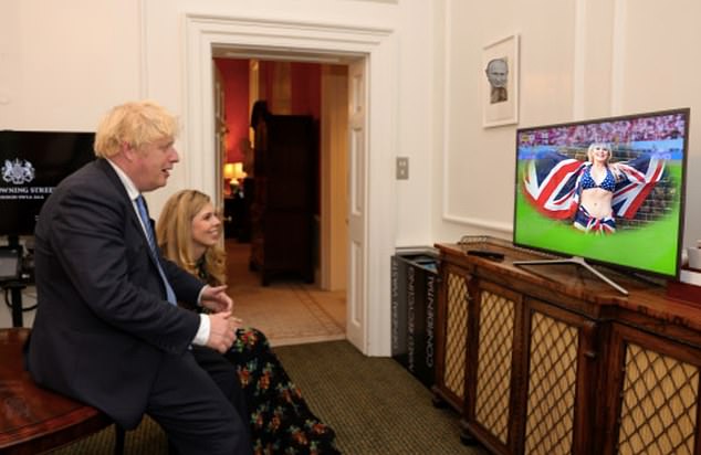 Photos of Boris Johnson and Carrie Symonds cheering on England against Germany mocked online