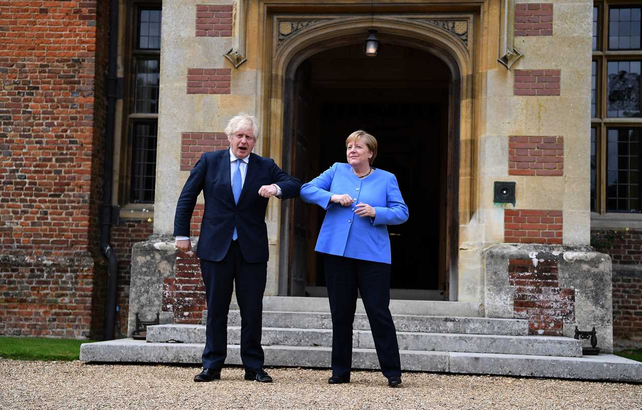 Boris Johnson and Angela Merkel hold press conference before German Chancellor meets Queen