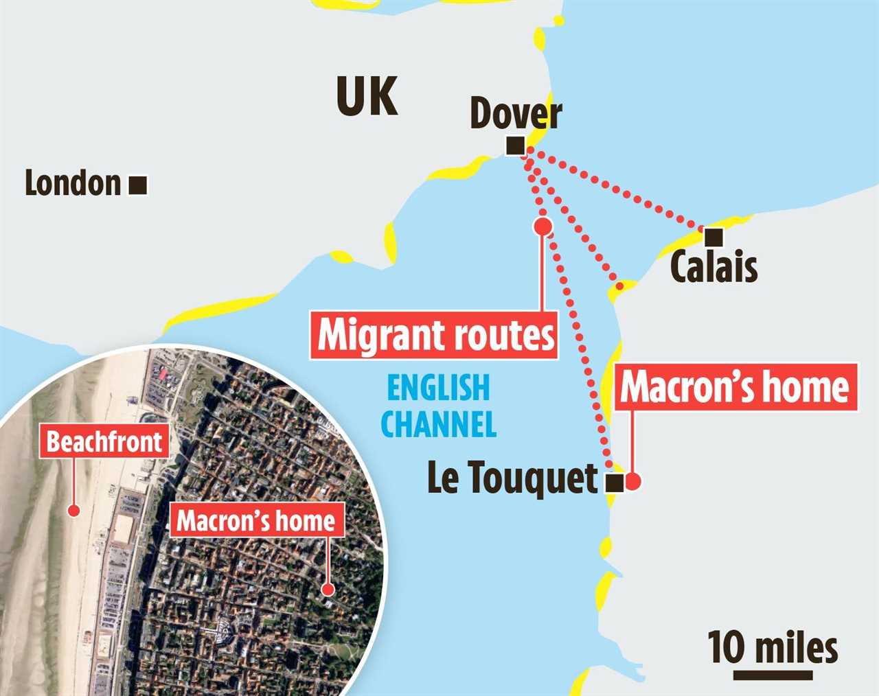 Migrants crossing Channel set off from seaside town where Emmanuel Macron has holiday home