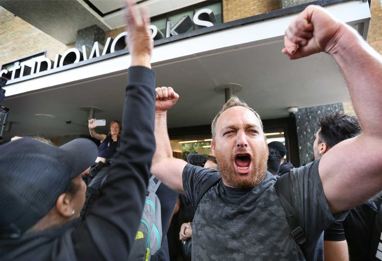 Ex-Coronation Street star Sean Ward faces off with cops as anti-vaccine protesters try to storm BBC and ITV studios