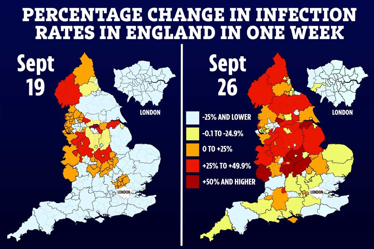 Brits catching Covid every day rises by 30% in a week as map reveals outbreak hotspots