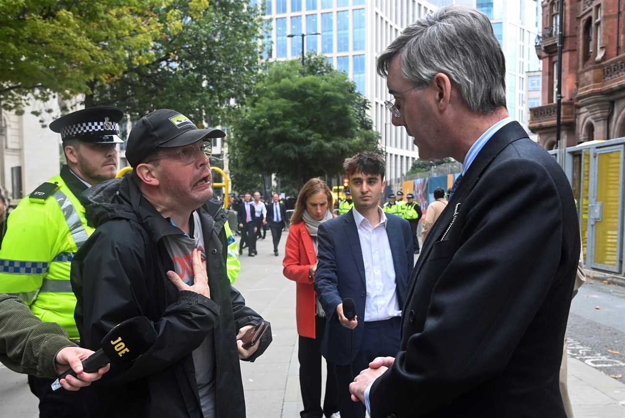 Jacob Rees-Mogg chased by shameless protesters shouting ‘scum’ and booing him outside Tory conference