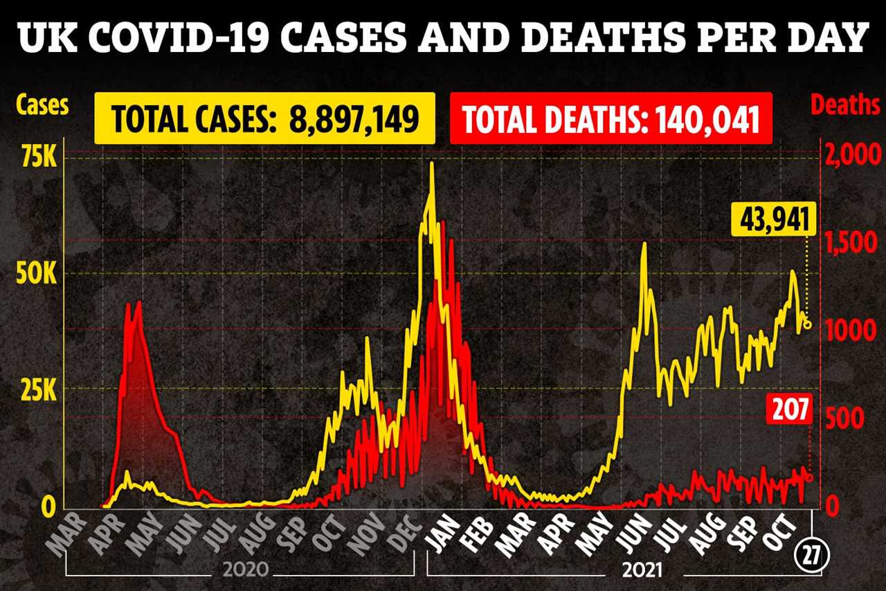 UK Covid deaths pass 140,000 since pandemic began with 207 fatalities recorded in a day and 43,941 infections