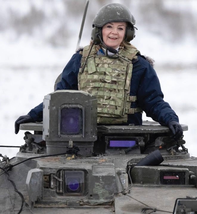 Liz Truss channels Margaret Thatcher in a British tank as she warns Vladmir Putin against invasion plans