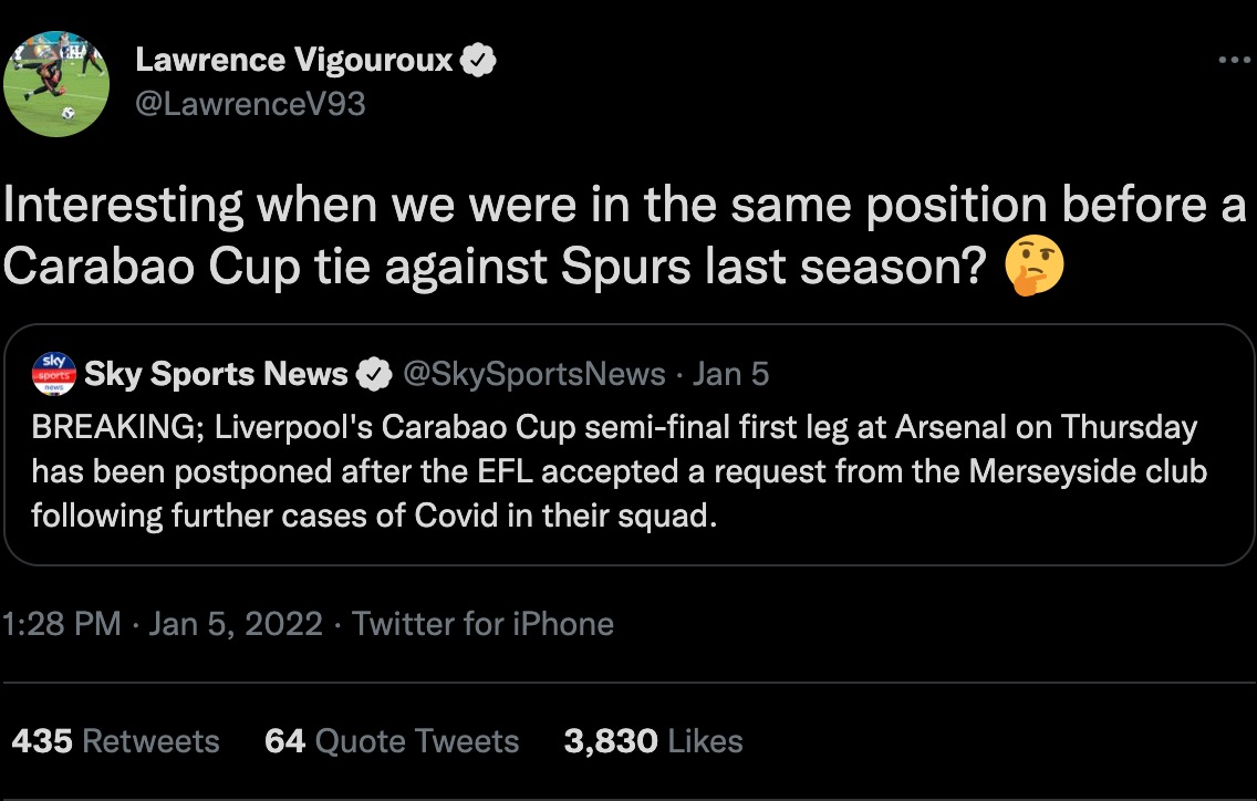 Leyton Orient’s Vigouroux slams decision to postpone Arsenal vs Liverpool when they were given loss after Covid outbreak