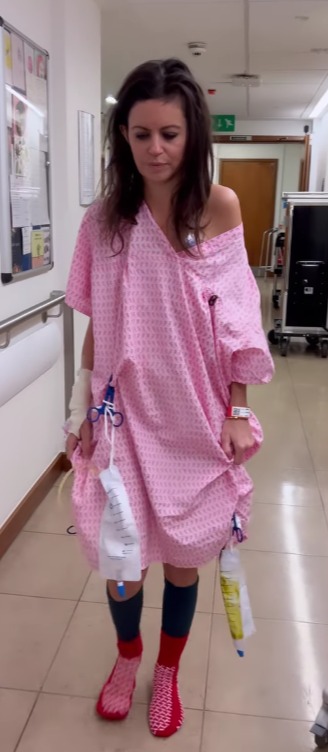 Deborah James was filmed taking her first steps in nine days after a "traumatic" event left her in hospital