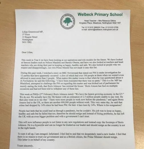 Primary school is slammed for getting kids to write letters attacking Boris Johnson during lessons
