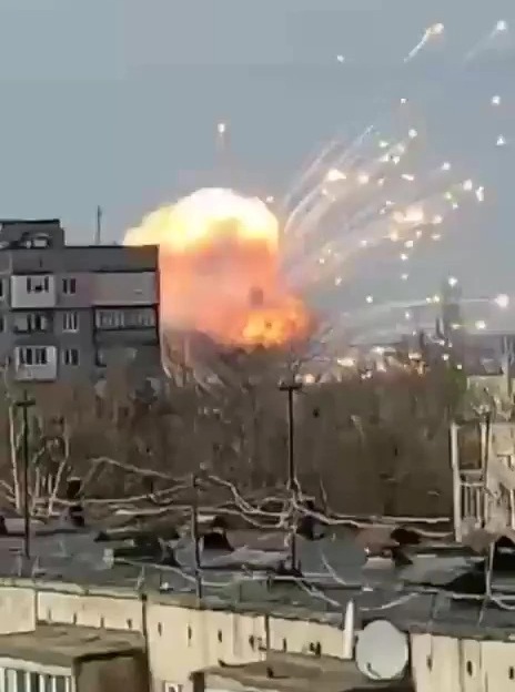 Video showed a huge explosion as Melitopol air base came under attack