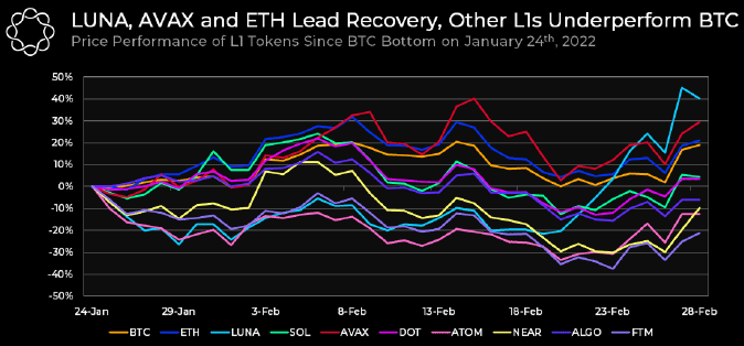 Terra, Avalanche and Osmosis lead the L1 recovery while Bitcoin searches for support