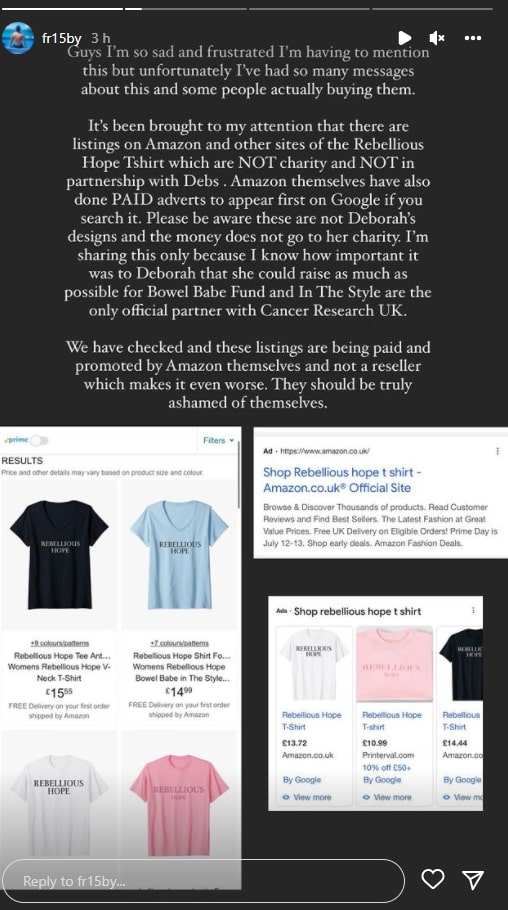 Warning over fake ‘Rebellious Hope’ Deborah James t-shirts on sale on Amazon and Etsy